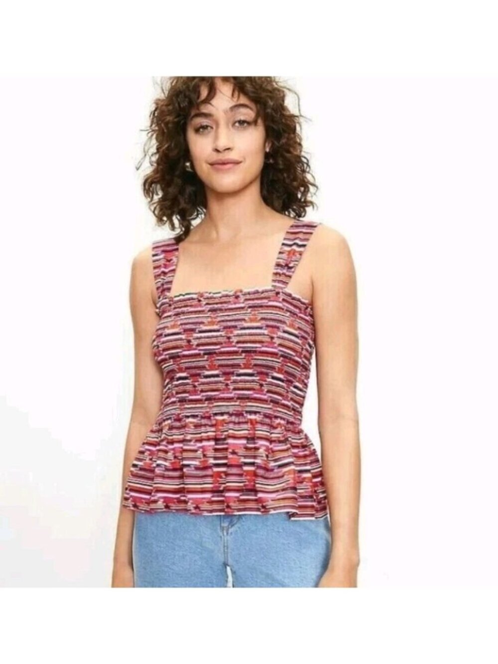 Loft Smocked Multicolor Tank Top – Stretchy Fit – Size M